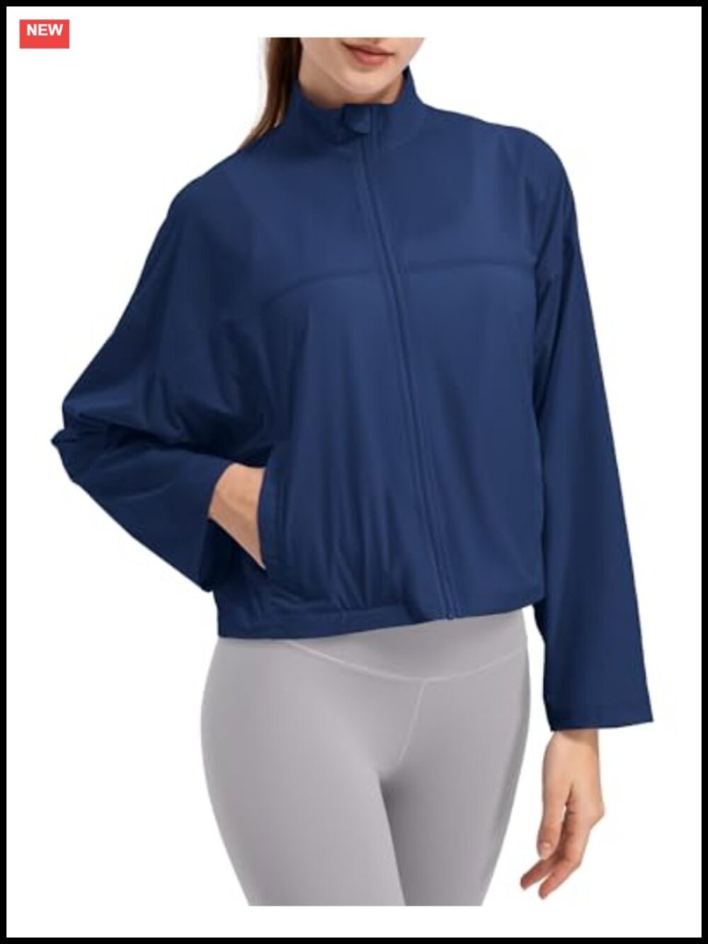 Athletic Running Cropped Jacket Stand Collar Zip Up Lightweight Gym Workout Top